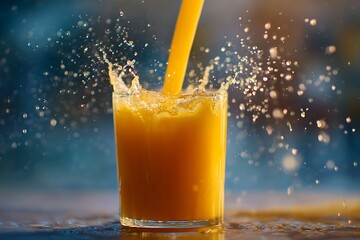 Refreshing Orange Juice Splashing into a Glass.