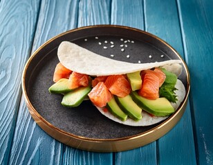 creative sushi taco with salmon and avocado