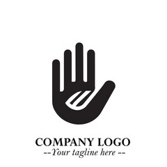 Minimalist Black Hand Logo Symbol on White Background in Clean Modern Silhouette Style