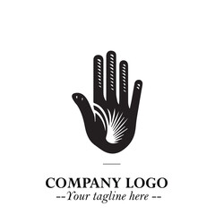 Fototapeta premium Minimalist Black Hand Logo Symbol on White Background in Clean Modern Silhouette Style