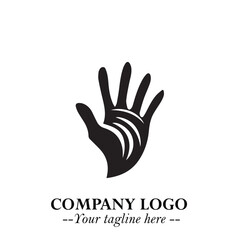 Minimalist Black Hand Logo Symbol on White Background in Clean Modern Silhouette Style