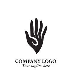 Minimalist Black Hand Logo Symbol on White Background in Clean Modern Silhouette Style