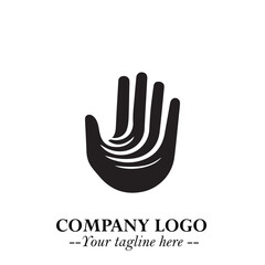 Minimalist Black Hand Logo Symbol on White Background in Clean Modern Silhouette Style