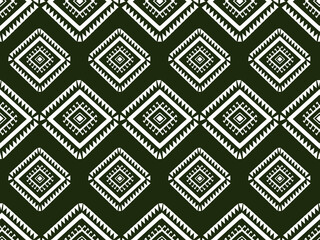 Tribal Geometric Pattern Textile Design dark green white