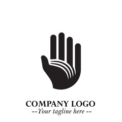 Minimalist Black Hand Logo Symbol on White Background in Clean Modern Silhouette Style