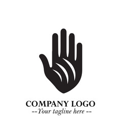 Minimalist Black Hand Logo Symbol on White Background in Clean Modern Silhouette Style