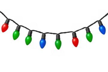 Christmas string lights decorating for holiday season, colorful festive illumination, transparent background decoration