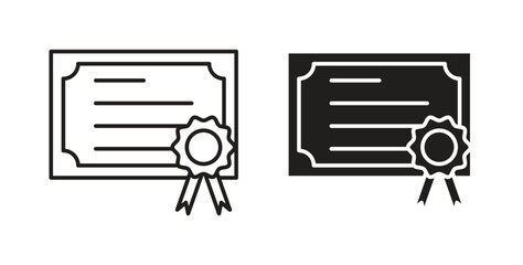 Diploma icon in line design and solid black and white colors for designs