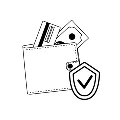 Electronic payment, digital wallet, and wallet security vector illustration for apps, websites, and presentations in fintech, banking, and online payment systems.