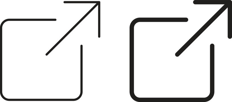 External link icon in line design and solid black and white colors for designs