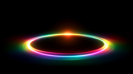 黒背景に輝くカラフルな光のリング軌道