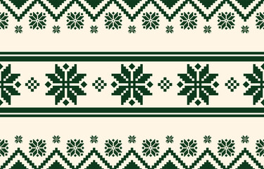 Seamless Christmas pixel pattern vector in retro 8-bit style, featuring festive holiday motifs. Perfect for Christmas wrapping paper, sweaters, greeting cards, backgrounds, and textile design.