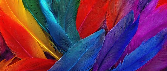 Bird feather texture background in vibrant colors, suitable for patterns, textiles, and digital art designs.
