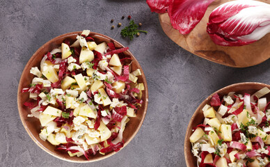 fresh vegetarian salad with chicory, apple and herbs