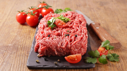 raw meat beef minced with herbs