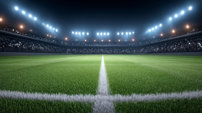 Night soccer match stadium view football action illuminated environment ultrarealistic concept