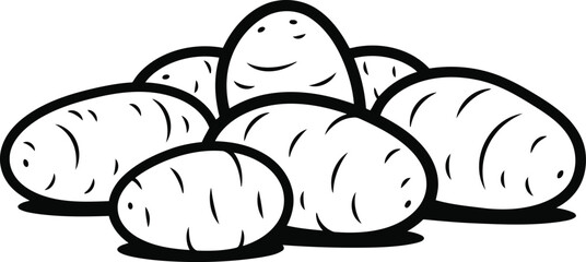 Pile of stylized raw potatoes with smiling faces in line art vector