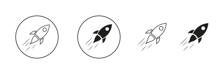 Rocket launch icons, set of outline and solid