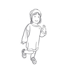 Line art illustration of a child raising one hand