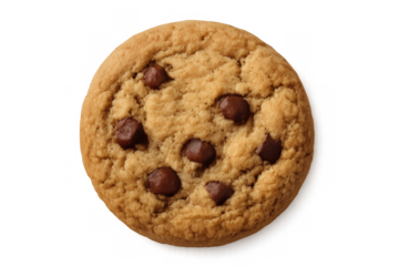 Chocolate chip cookie, a round baked dessert with melting chocolate chips, isolated on a transparent background for easy use