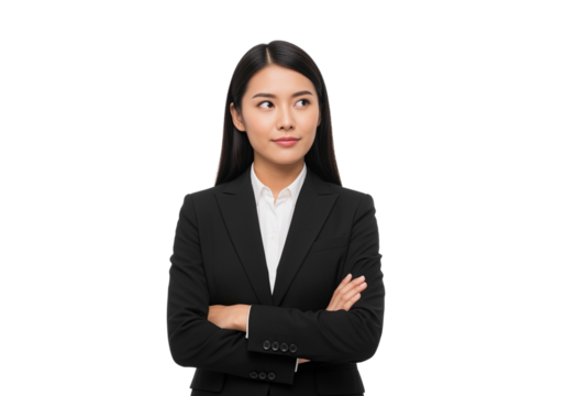 Confident Asian businesswoman thinking about the future with modern professional look