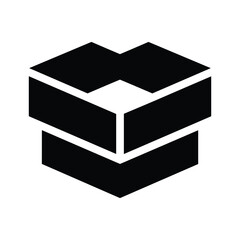 Black abstract geometric shape with white lines on white background vector