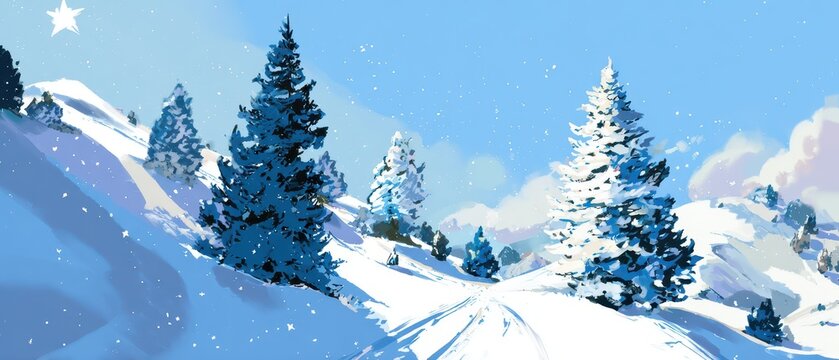 Anime style snowy mountains greet New Year