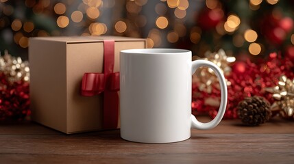 Festive Christmas Mug and Gift Box Still Life.