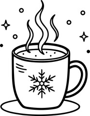  Cup of hot drink with steam, winter celebration icon ,coloring book vector, line art vector line art , black and white