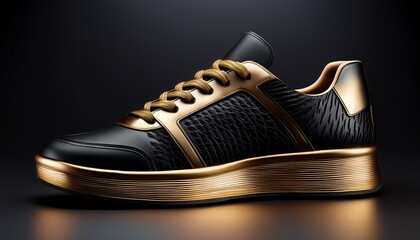 stylish black leather sneakers showcasing sleek design and gold accents for modern urban fashion