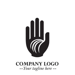 Minimalist Black Hand Logo Symbol on White Background in Clean Modern Silhouette Style