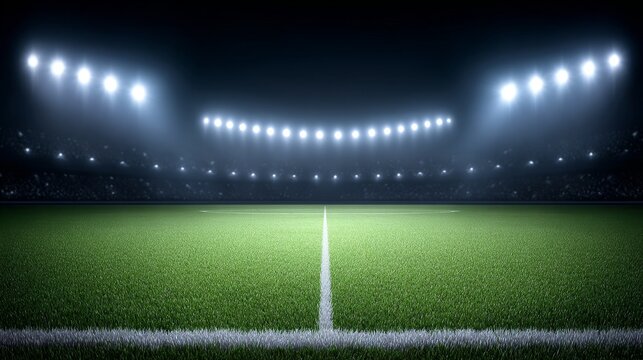 Intense soccer match under stadium lights nighttime football arena cinematic sport scene dramatic viewpoint - Powered by Adobe
