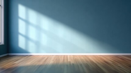 Empty room background with turquoise wall and wood floor, perfect for mockups, websites, and design projects.