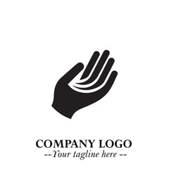 Fototapeta premium Minimalist Black Hand Logo Symbol on White Background in Clean Modern Silhouette Style