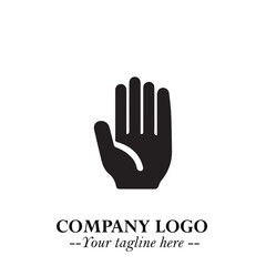 Obraz premium Minimalist Black Hand Logo Symbol on White Background in Clean Modern Silhouette Style