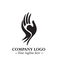 Minimalist Black Hand Logo Symbol on White Background in Clean Modern Silhouette Style