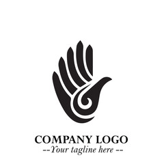 Minimalist Black Hand Logo Symbol on White Background in Clean Modern Silhouette Style