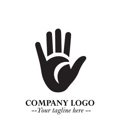 Minimalist Black Hand Logo Symbol on White Background in Clean Modern Silhouette Style