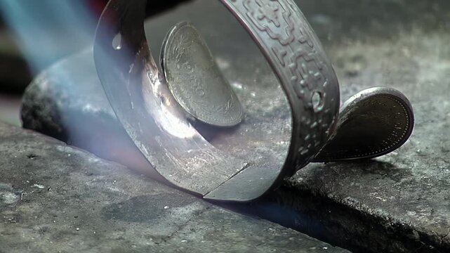 Artisan Welding Metal Medallion to Mate Gourd Rim, Close Up - 4K