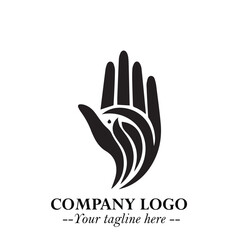 Minimalist Black Hand Logo Symbol on White Background in Clean Modern Silhouette Style