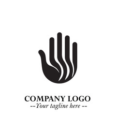 Minimalist Black Hand Logo Symbol on White Background in Clean Modern Silhouette Style