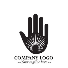 Minimalist Black Hand Logo Symbol on White Background in Clean Modern Silhouette Style