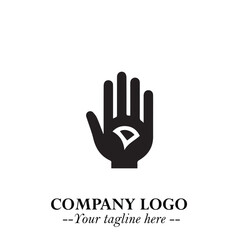 Minimalist Black Hand Logo Symbol on White Background in Clean Modern Silhouette Style