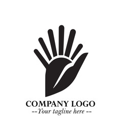Minimalist Black Hand Logo Symbol on White Background in Clean Modern Silhouette Style