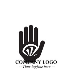 Minimalist Black Hand Logo Symbol on White Background in Clean Modern Silhouette Style
