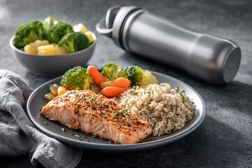 Healthy Salmon Meal with Vegetables and Quinoa.