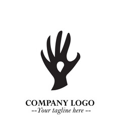 Minimalist Black Hand Logo Symbol on White Background in Clean Modern Silhouette Style