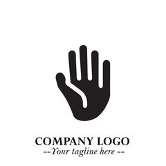 Minimalist Black Hand Logo Symbol on White Background in Clean Modern Silhouette Style