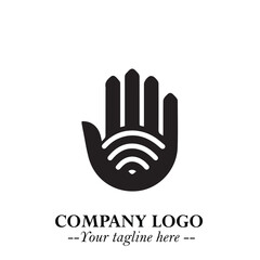 Minimalist Black Hand Logo Symbol on White Background in Clean Modern Silhouette Style