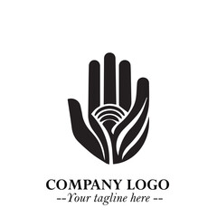 Minimalist Black Hand Logo Symbol on White Background in Clean Modern Silhouette Style